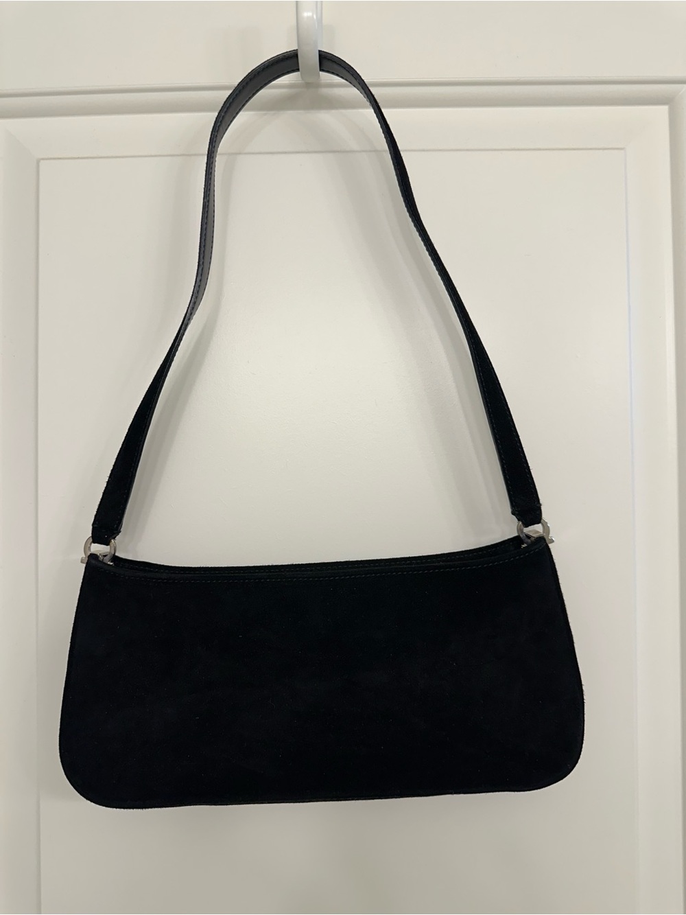 Salvatore Ferragamo Black Suede Evening Bag with Slim Strap